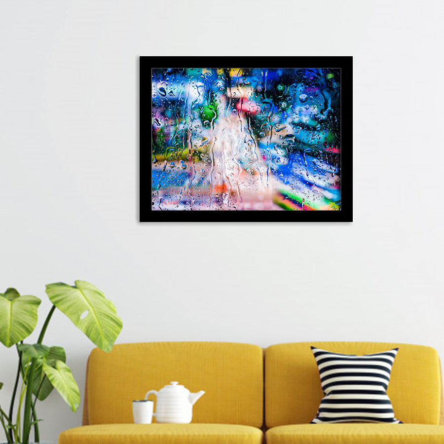 Night Rainy City Outside The Window Framed Wall Art - Framed Prints, Art Prints, Print for Sale, Painting Prints