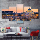 Night View Of The Basilica St Peter Rome Italy 5 Pieces Canvas Prints Wall Art - Painting Canvas, Multi Panels, Wall Decor