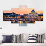 Night View Of The Basilica St Peter Rome Italy 5 Pieces Canvas Prints Wall Art - Painting Canvas, Multi Panels, Wall Decor