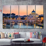 Night View Of The Basilica St Peter Rome Italy 5 Pieces Canvas Prints Wall Art - Painting Canvas, Multi Panels, Wall Decor