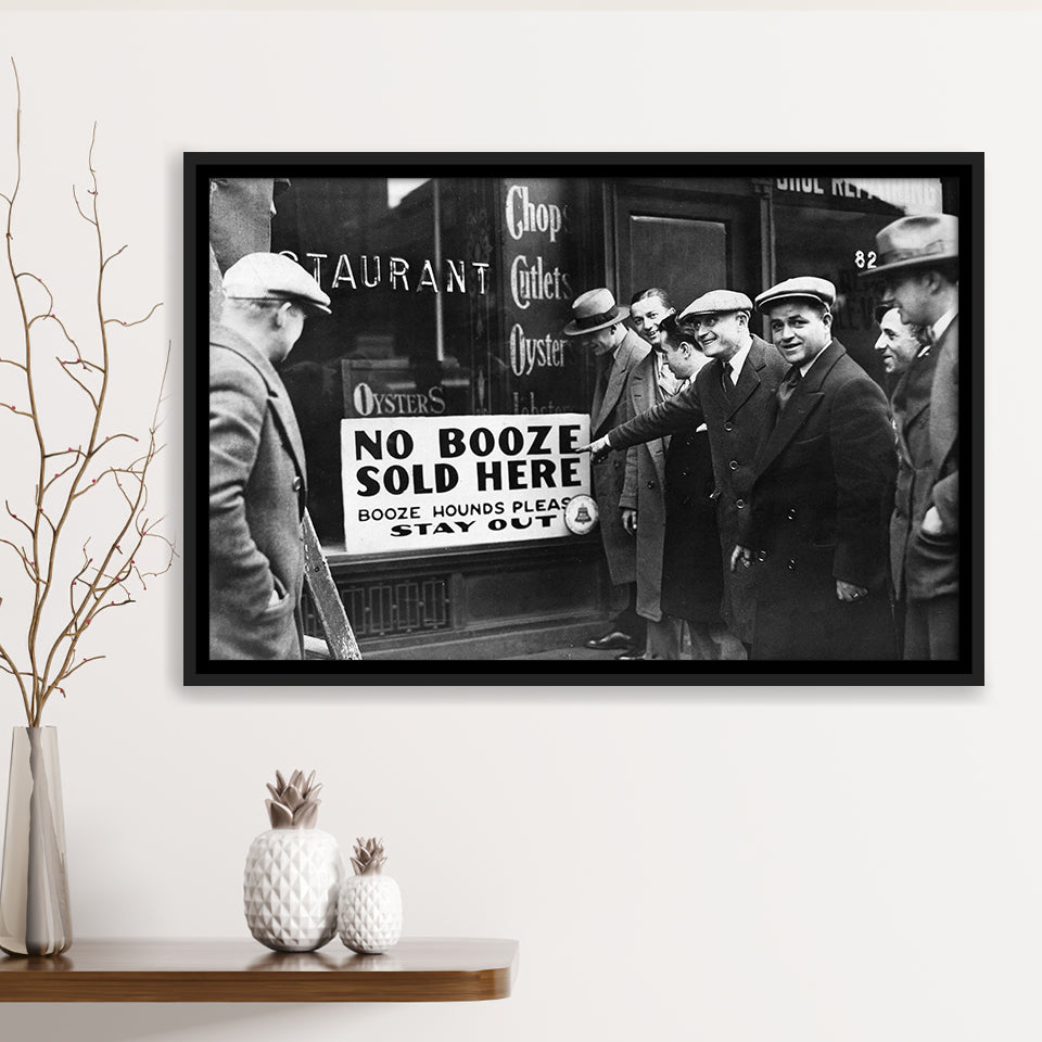 No Booze Sold Here Black And White Print, Booze Hounds Please Stay Out Framed Canvas Prints Wall Art Home Decor,Floating Frame