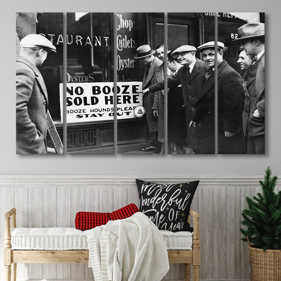 No Booze Sold Here Black And White Print, Booze Hounds Please Stay Out Larger Canvas Art, 5 Piece Canvas Prints Wall Art Decor