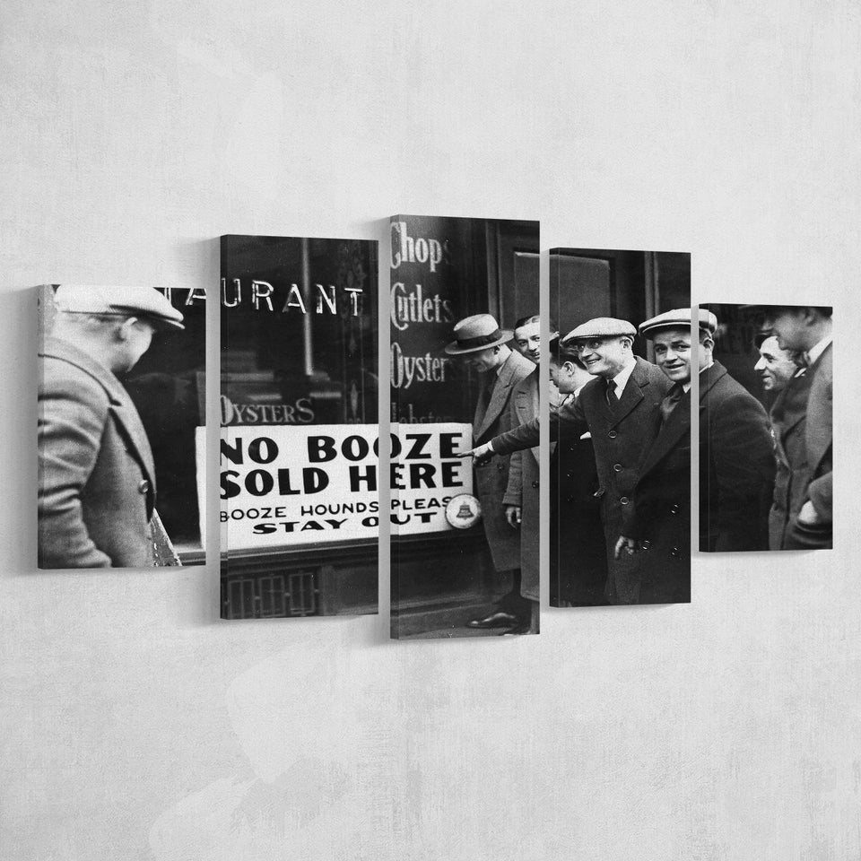 No Booze Sold Here Black And White Print, Booze Hounds Please Stay Out 5 Panels, Canvas Prints Wall Art Decor, Large Canvas Art