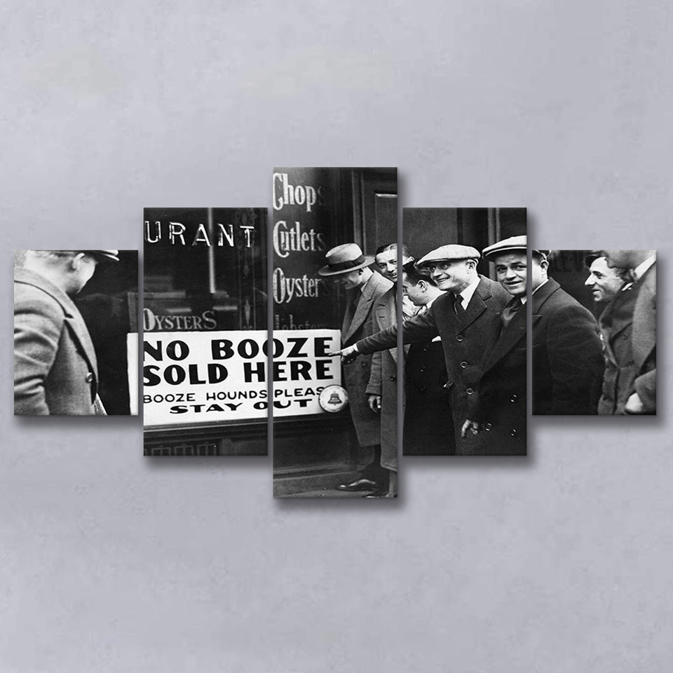 No Booze Sold Here Black And White Print, Booze Hounds Please Stay Out 5 Panels, Canvas Prints Wall Art Decor, Large Canvas Art
