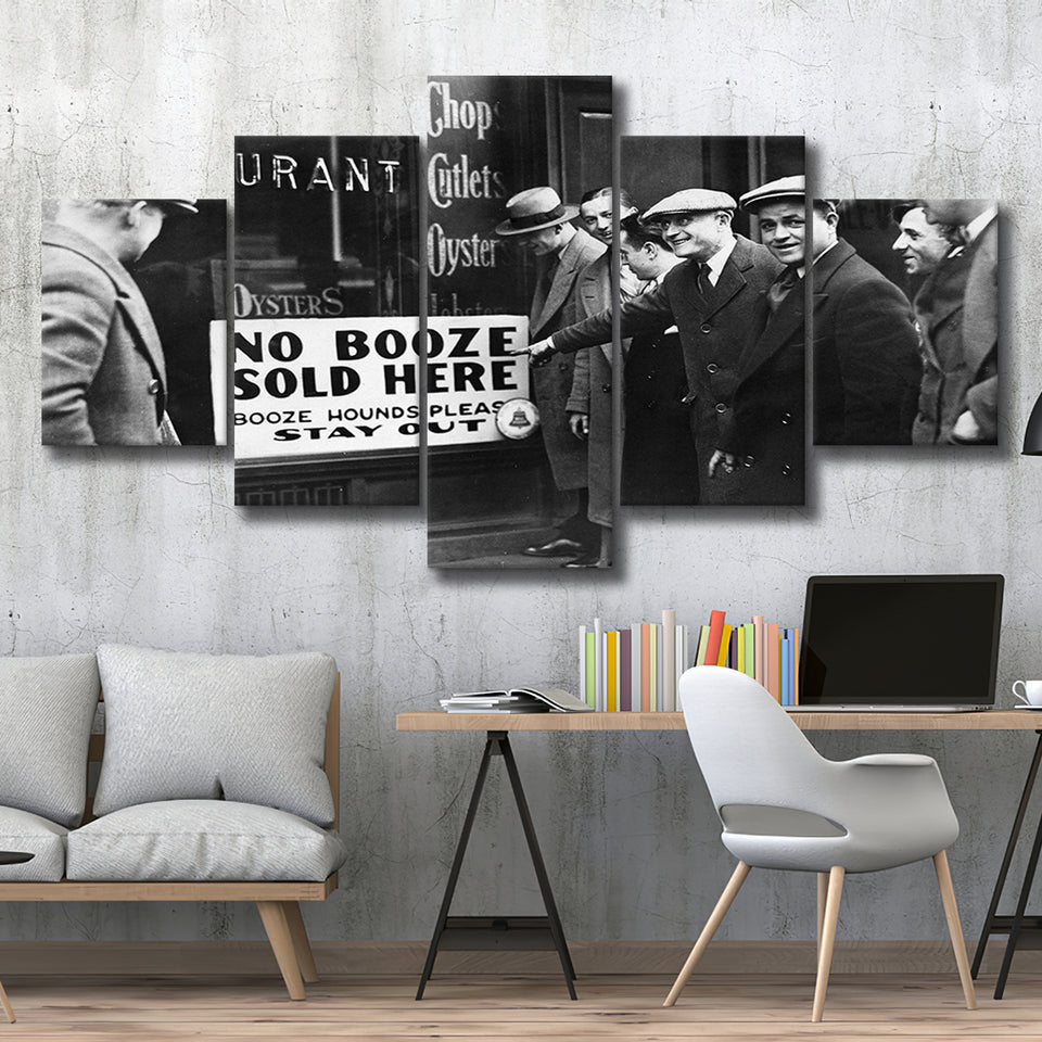 No Booze Sold Here Black And White Print, Booze Hounds Please Stay Out 5 Panels, Canvas Prints Wall Art Decor, Large Canvas Art