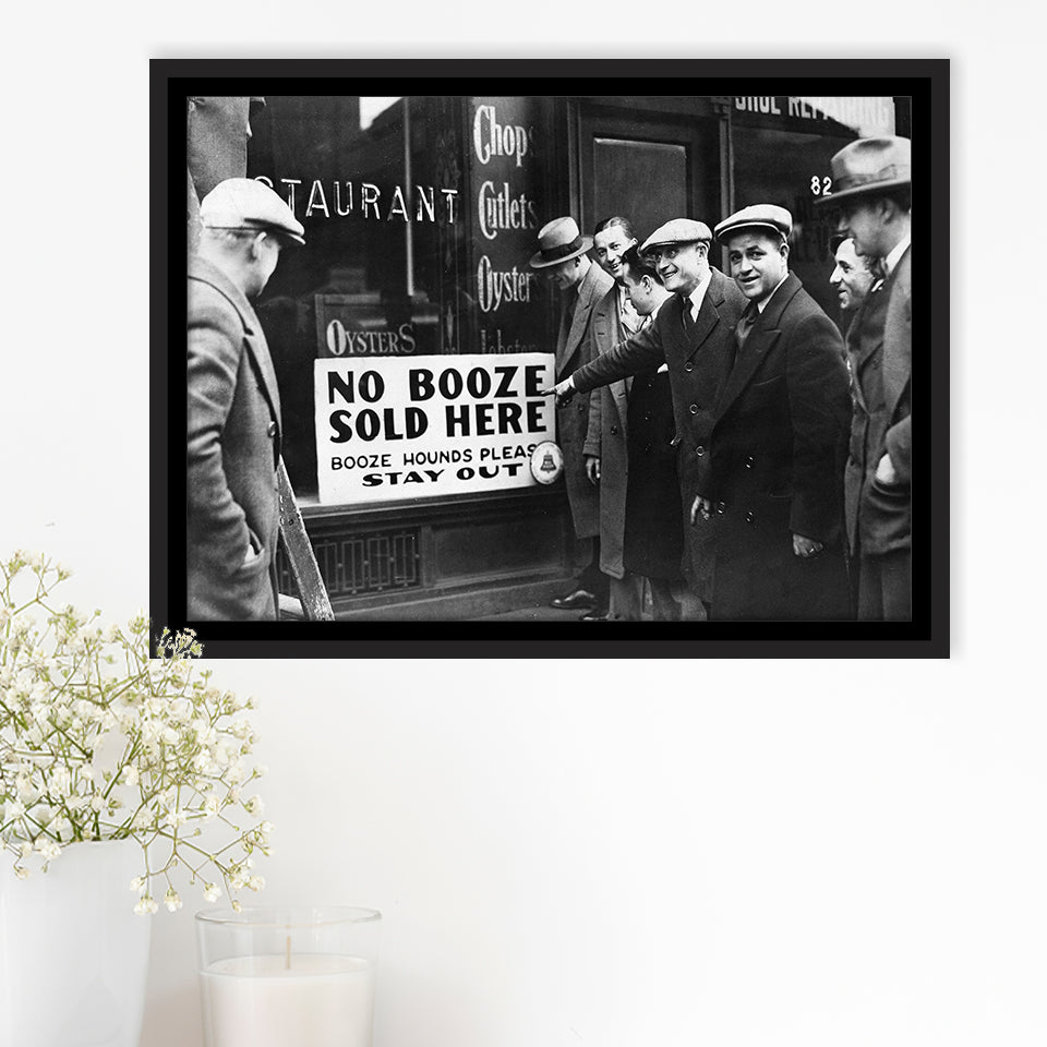 No Booze Sold Here Black And White Print, Booze Hounds Please Stay Out Framed Canvas Prints Wall Art Home Decor,Floating Frame