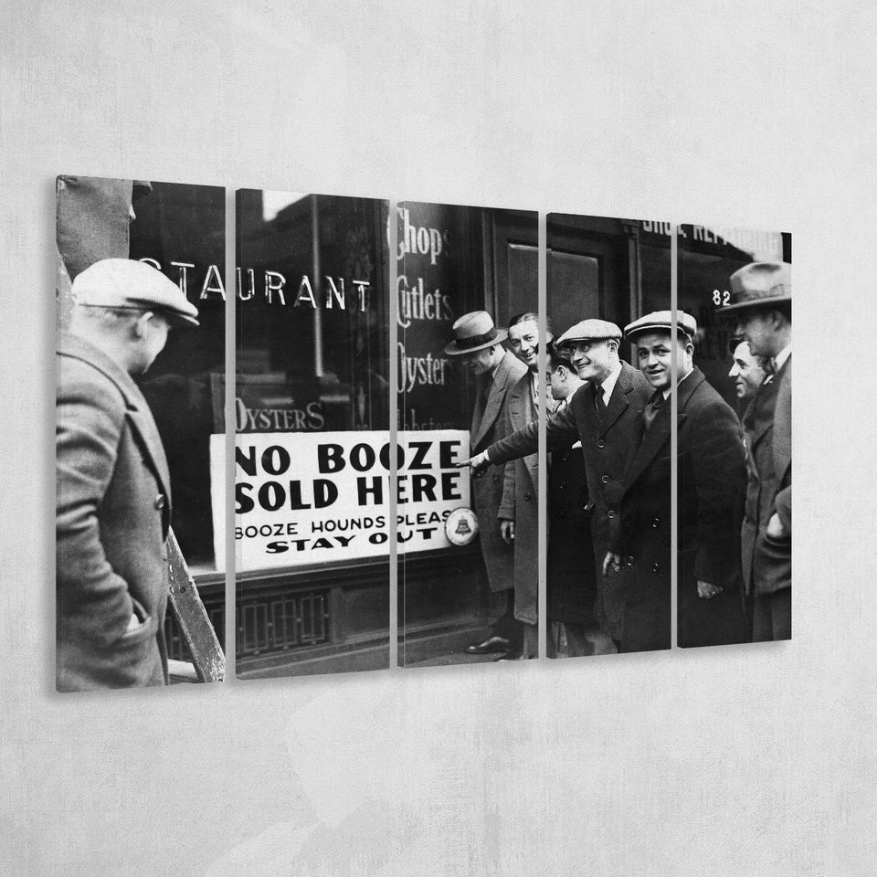 No Booze Sold Here Black And White Print, Booze Hounds Please Stay Out Larger Canvas Art, 5 Piece Canvas Prints Wall Art Decor