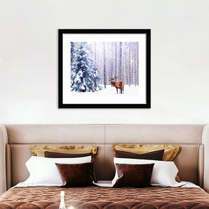 Noble Deer in Winter Forest - Art Prints, Framed Prints, Wall Art Prints, Frame Art