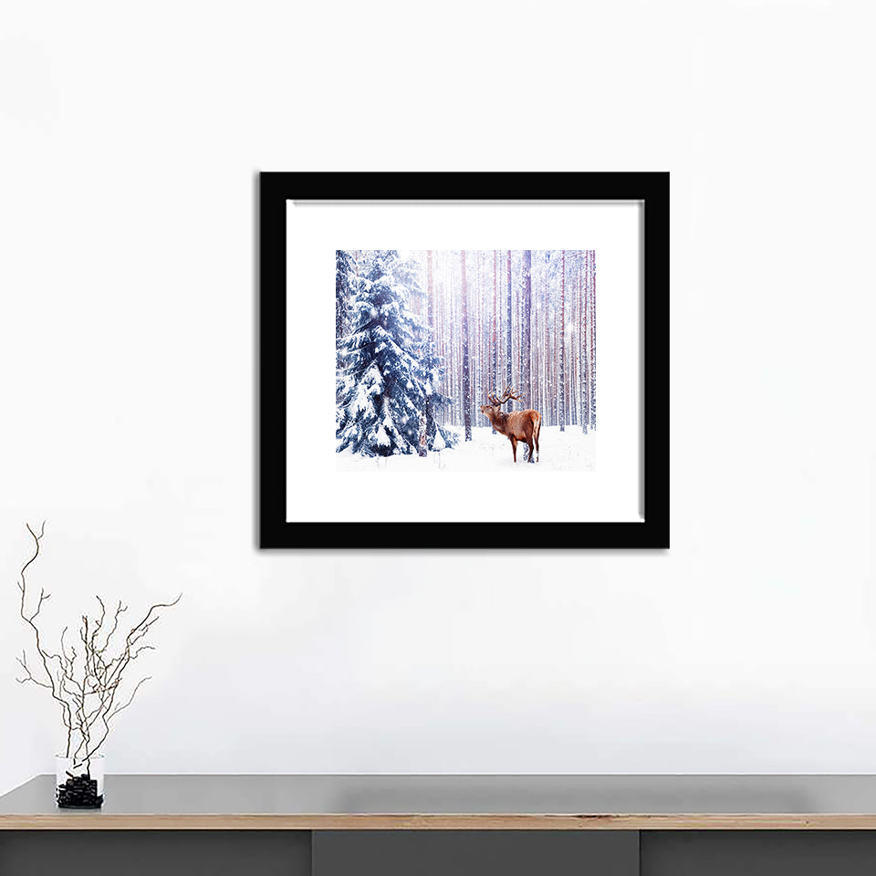 Noble Deer in Winter Forest - Art Prints, Framed Prints, Wall Art Prints, Frame Art