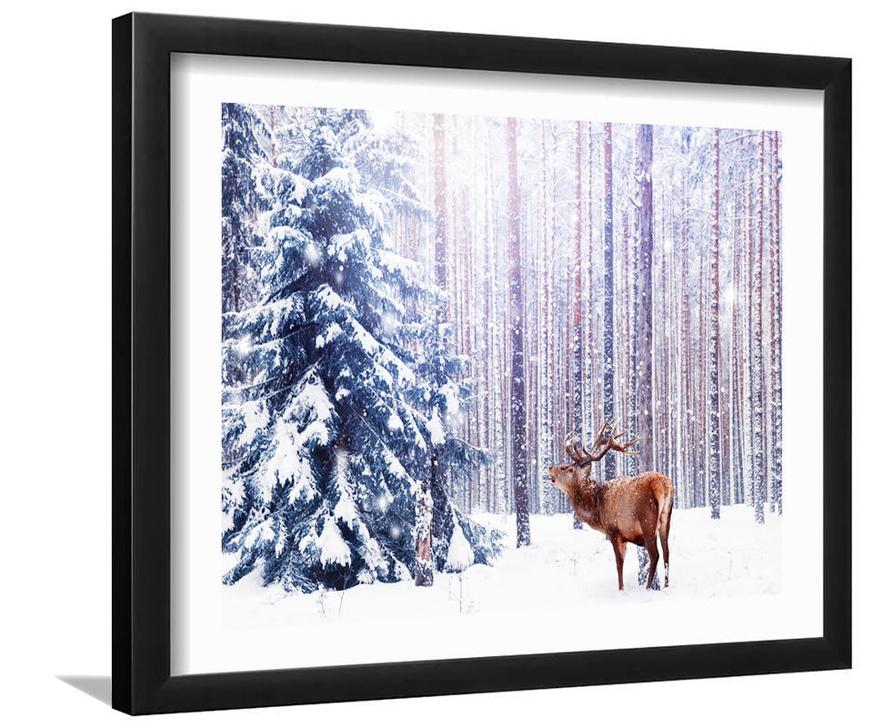 Noble Deer in Winter Forest-Canvas art,Art print,Frame art