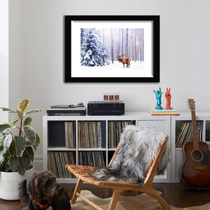 Noble Deer in Winter Forest-Canvas art,Art print,Frame art