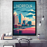 Norfolk Virginia Retro Art Print, City Art Print, Framed Art Print Wall Art Home Decor, Framed Picture