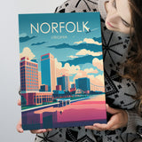 Norfolk Virginia Retro Art Print ,City Art Print, Large Canvas, Canvas Print Wall Art Home Decor