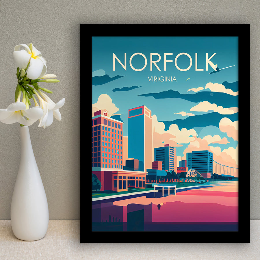 Norfolk Virginia Retro Art Print, City Art Print, Framed Art Print Wall Art Home Decor, Framed Picture