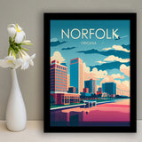 Norfolk Virginia Retro Art Print, City Art Print, Framed Art Print Wall Art Home Decor, Framed Picture