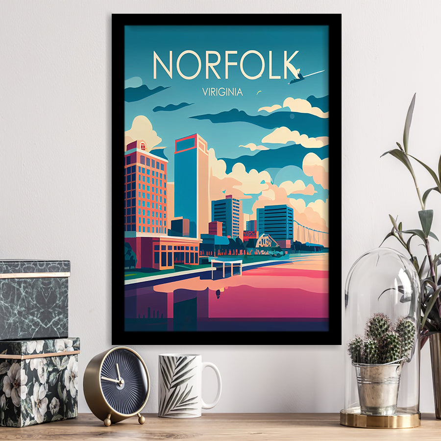 Norfolk Virginia Retro Art Print, City Art Print, Framed Art Print Wall Art Home Decor, Framed Picture