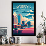 Norfolk Virginia Retro Art Print, City Art Print, Framed Art Print Wall Art Home Decor, Framed Picture