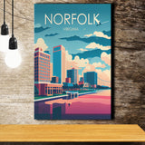 Norfolk Virginia Retro Art Print ,City Art Print, Large Canvas, Canvas Print Wall Art Home Decor