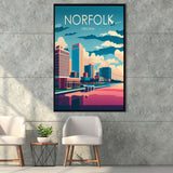 Norfolk Virginia Retro Art Print, Large Canvas, Framed Canvas Print Wall Art Home Decor, Floating Frame
