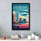 Norfolk Virginia Retro Art Print, Large Canvas, Framed Canvas Print Wall Art Home Decor, Floating Frame
