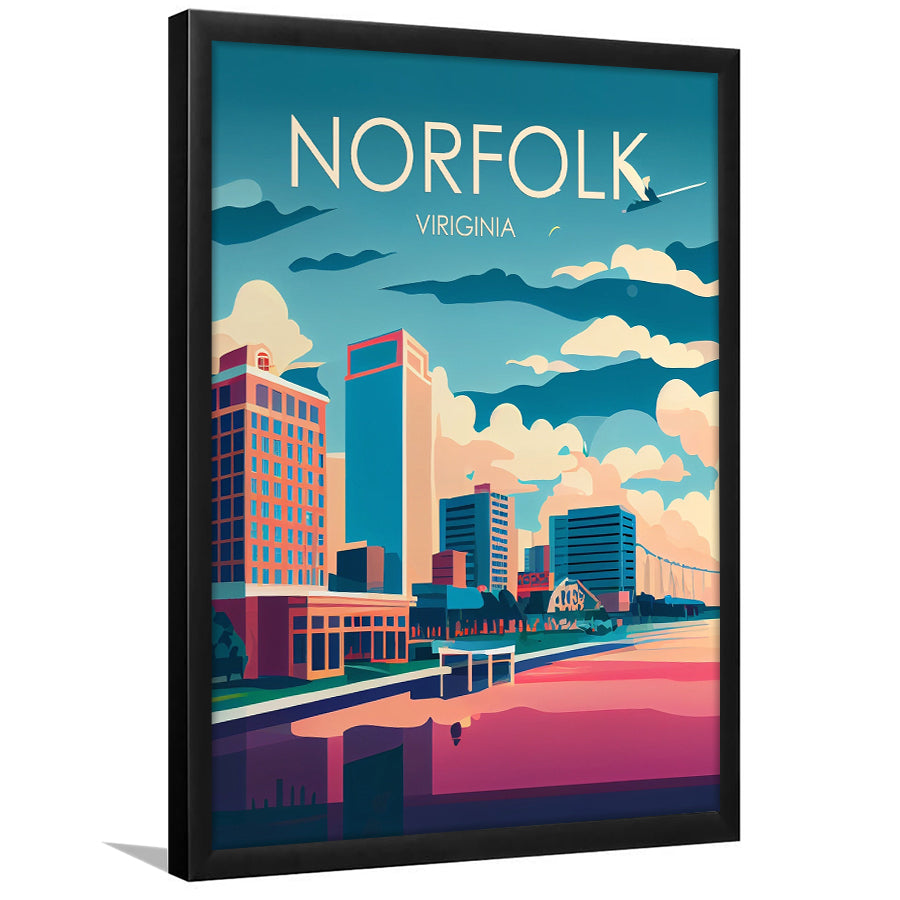 Norfolk Virginia Retro Art Print, City Art Print, Framed Art Print Wall Art Home Decor, Framed Picture