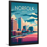 Norfolk Virginia Retro Art Print, City Art Print, Framed Art Print Wall Art Home Decor, Framed Picture