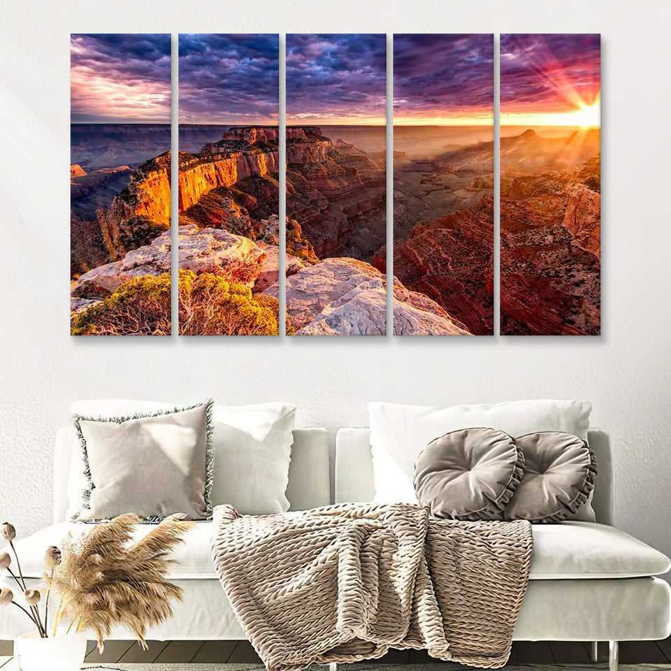 North Rim Grand Canyon Cape Royal 5 Pieces Canvas Prints Wall Art - Painting Canvas, Multi Panels, Wall Decor