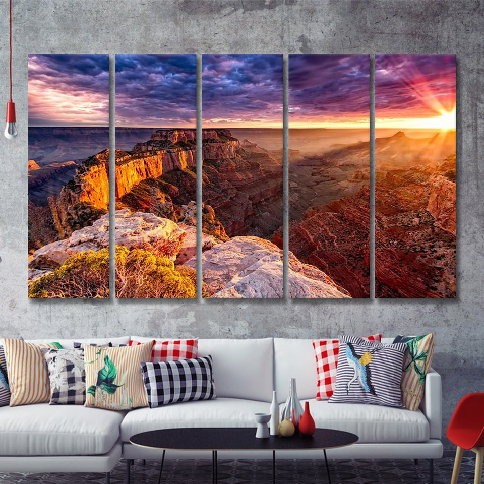 North Rim Grand Canyon Cape Royal 5 Pieces Canvas Prints Wall Art - Painting Canvas, Multi Panels, Wall Decor
