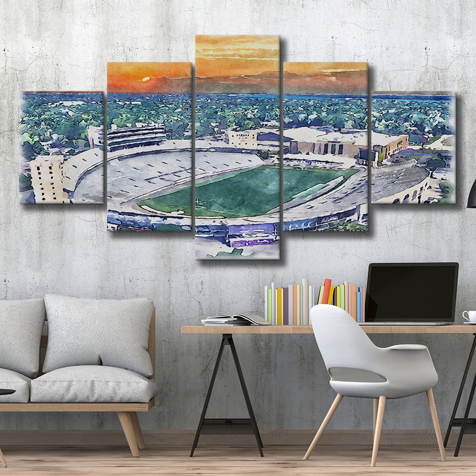 Northwestern Wildcats Ryan Field Watercolor, 5 Pieces, Multi Panel Canvas Prints Wall Art Decor