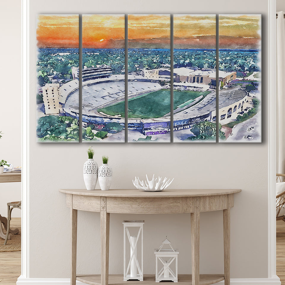 Northwestern Wildcats Ryan Field Watercolor, 5 Pieces B, Multi Panel Canvas Prints Wall Art Decor