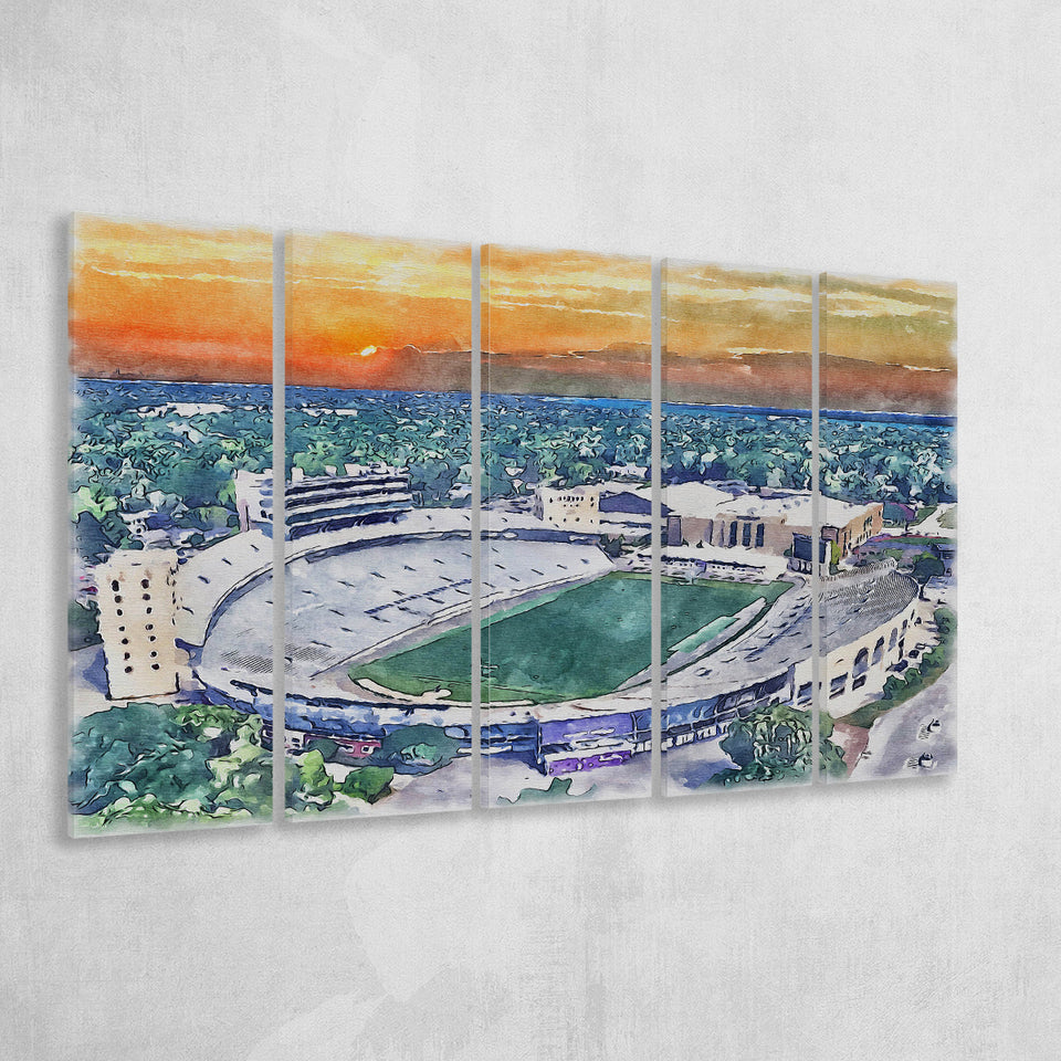 Northwestern Wildcats Ryan Field Watercolor, 5 Pieces B, Multi Panel Canvas Prints Wall Art Decor