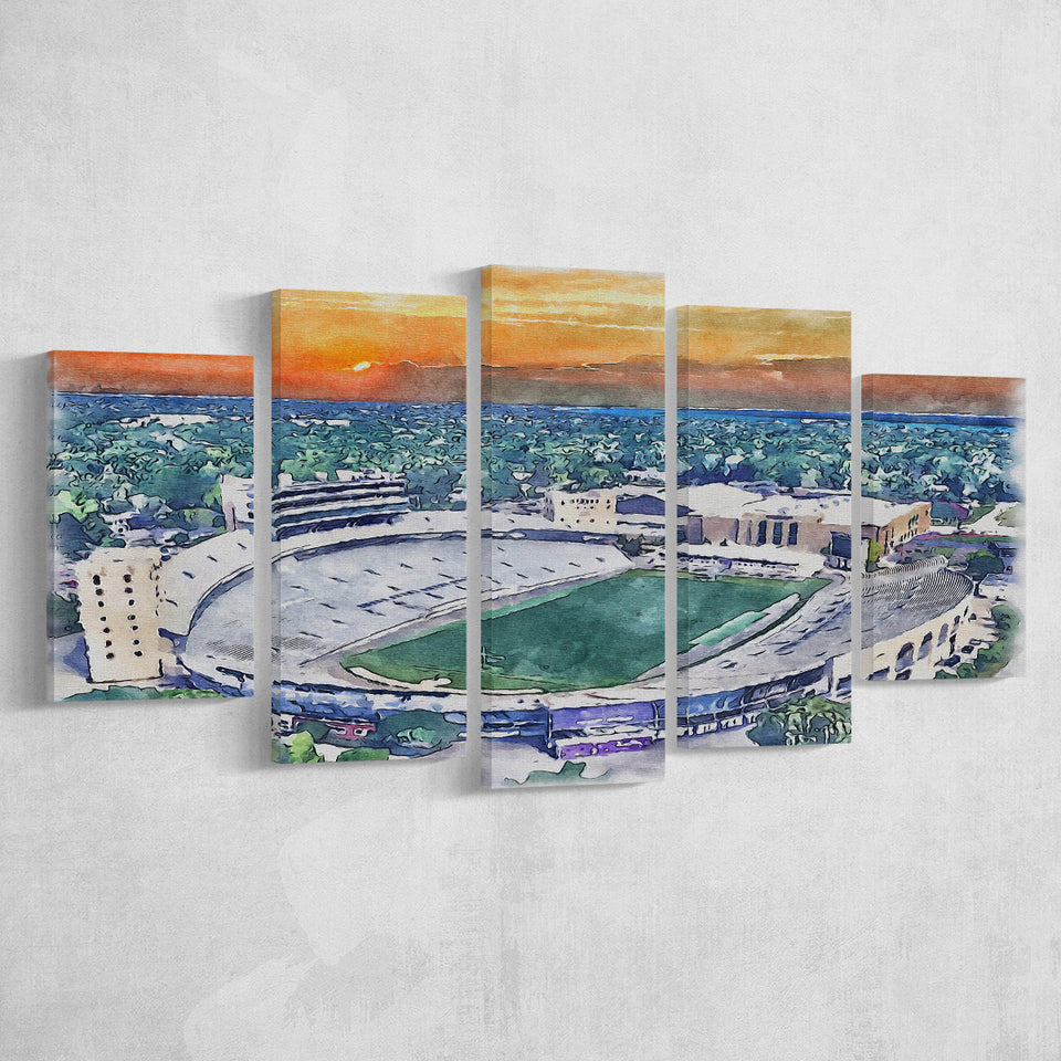 Northwestern Wildcats Ryan Field Watercolor, 5 Pieces, Multi Panel Canvas Prints Wall Art Decor