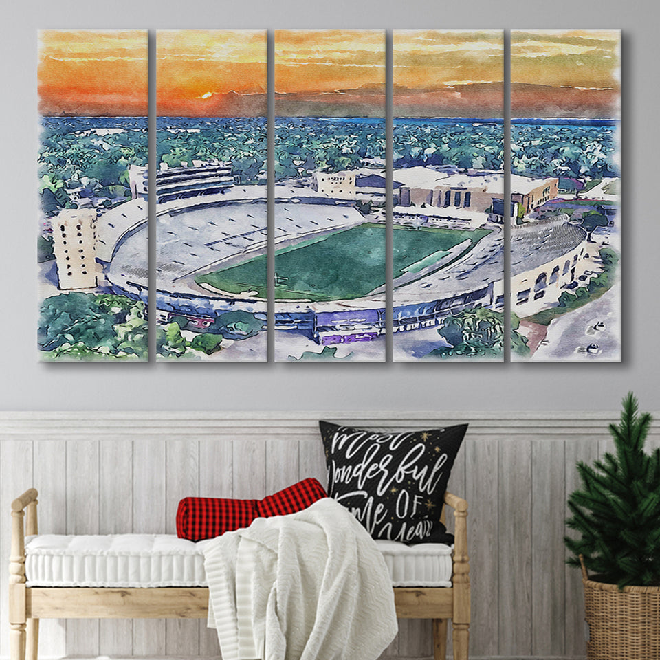Northwestern Wildcats Ryan Field Watercolor, 5 Pieces B, Multi Panel Canvas Prints Wall Art Decor