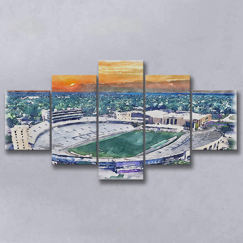 Northwestern Wildcats Ryan Field Watercolor, 5 Pieces, Multi Panel Canvas Prints Wall Art Decor
