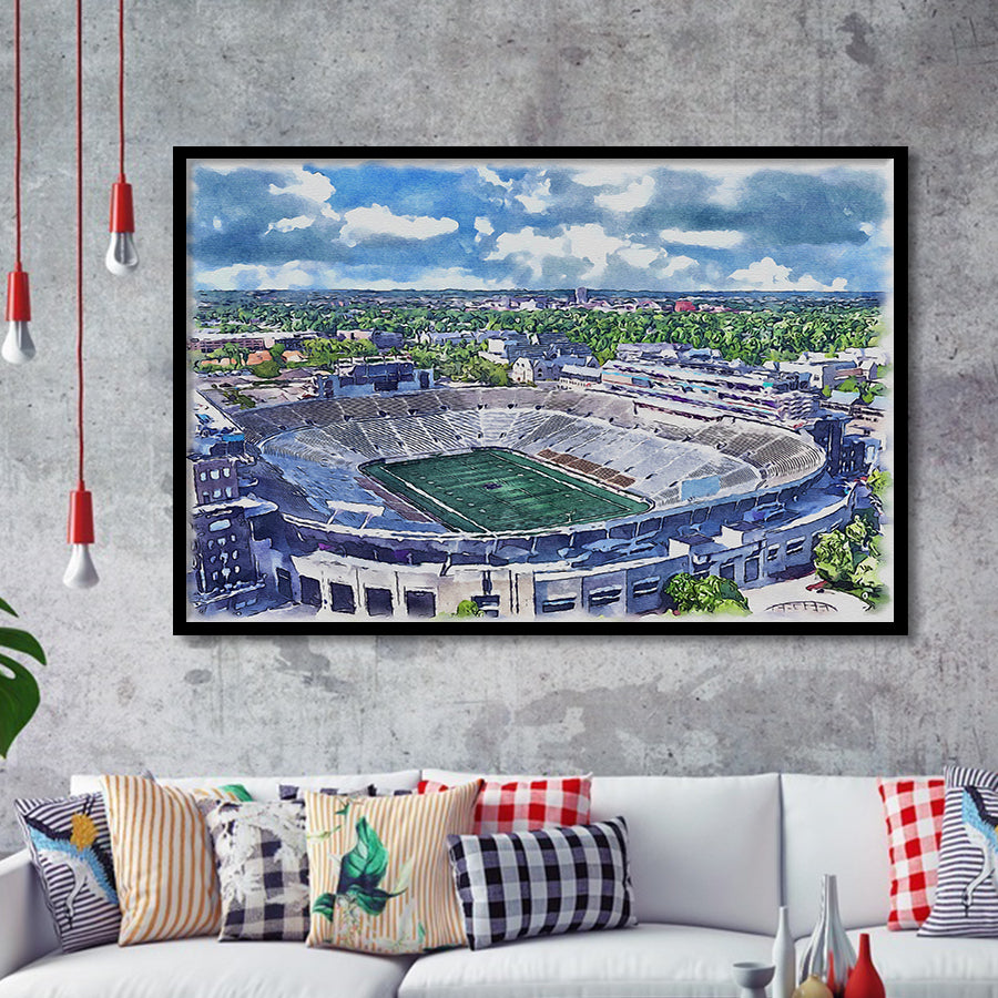 Notre Dame Fighting Irish Notre Dame Stadium Watercolor, Sport Prints Fan Gift, Framed Art Prints Wall Art Decor