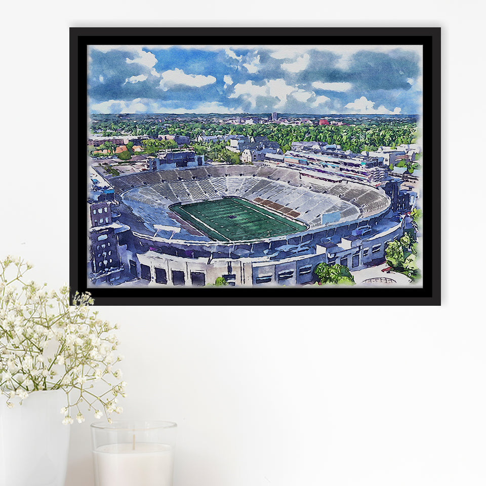 Notre Dame Fighting Irish Notre Dame Stadium Watercolor, Sport Art Prints Fan Gift, Framed Canvas Prints Wall Art Decor