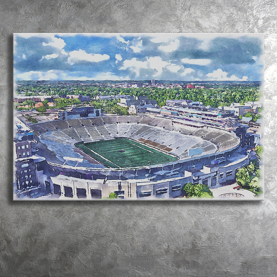 Notre Dame Fighting Irish Notre Dame Stadium Watercolor, Sport Art Prints Fan Gift, Canvas Prints Wall Art Decor