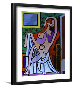 Nude In A Red Armchair By Pablo Picasso - Painting Art, Art Print, Framed Art, Black Frame