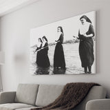 Nuns Fishing Black And White Print, Nuns Having Fun Canvas Prints Wall Art Home Decor