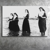 Nuns Fishing Black And White Print, Nuns Having Fun Canvas Prints Wall Art Home Decor