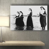 Nuns Fishing Black And White Print, Nuns Having Fun Canvas Prints Wall Art Home Decor