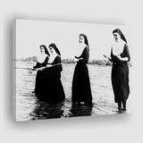 Nuns Fishing Black And White Print, Nuns Having Fun Canvas Prints Wall Art Home Decor