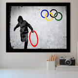 Olympic Rings Thug Thief Framed Art Print Wall Decor - Painting Art, Wall Art Decor, Framed Picture, Black Frame