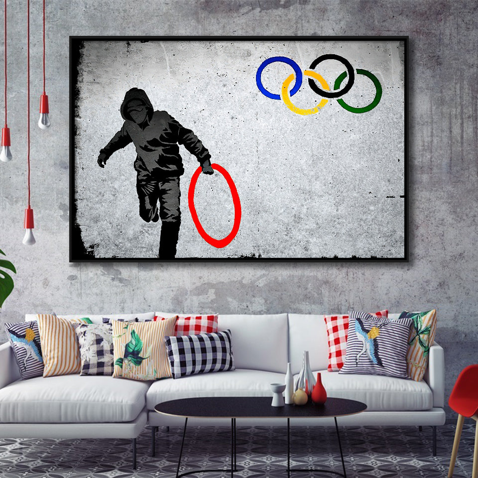 Olympic Rings Thug Thief Framed Canvas Prints Wall Art Decor - Painting Canvas, Floating Frame, Framed Picture