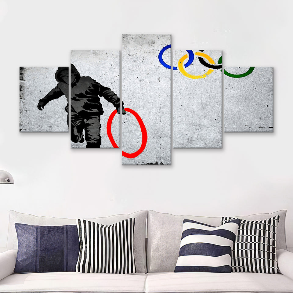 Olympic Rings Thug Thief Canvas 5 Pieces Prints Wall Art Decor - Painting Canvas, Multi Panels, Canvas Print