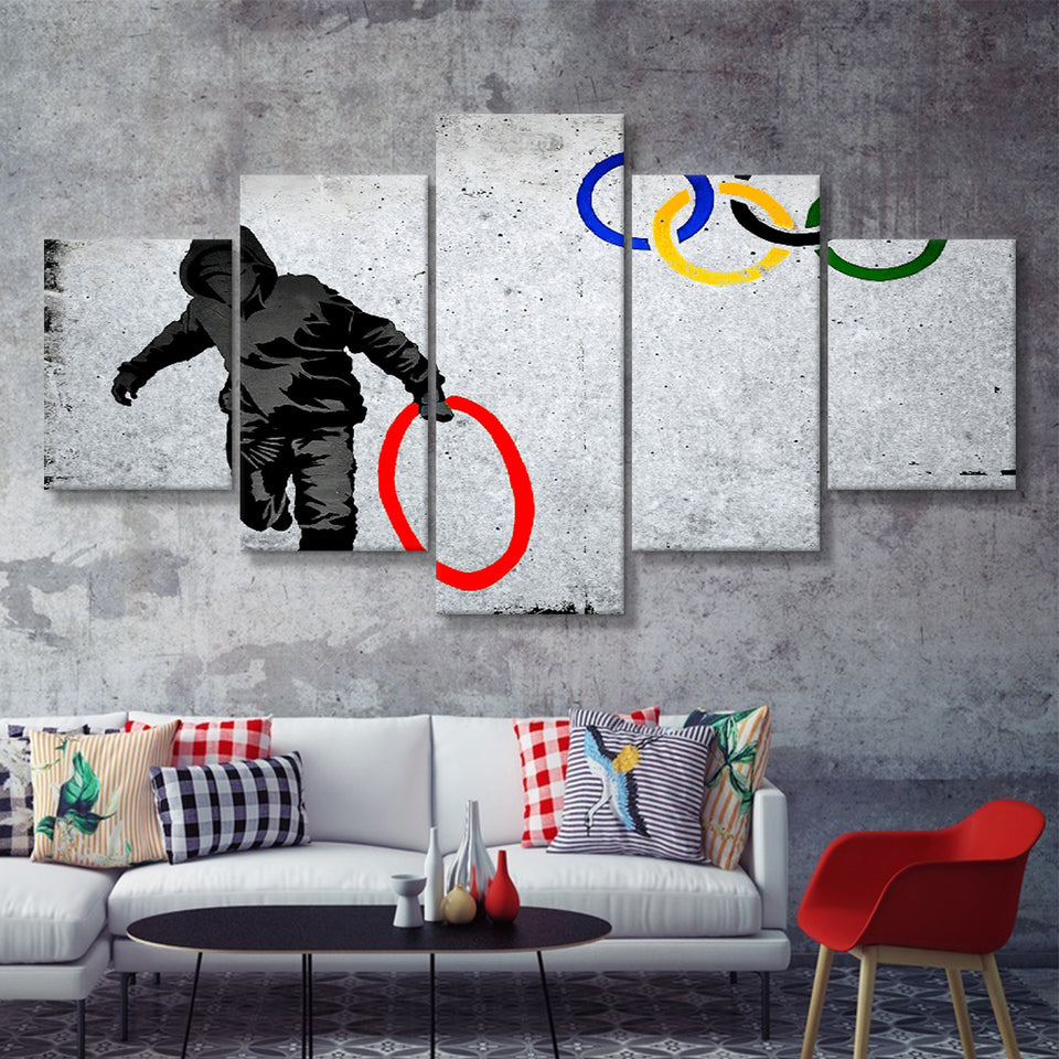 Olympic Rings Thug Thief Canvas 5 Pieces Prints Wall Art Decor - Painting Canvas, Multi Panels, Canvas Print