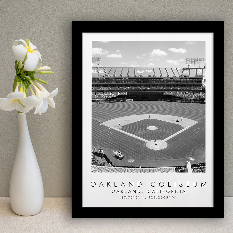 Oakland Coliseum Oakland Athletics Baseball Lovers Black And White Art Framed Art Prints Wall Art Decor, Framed Picture