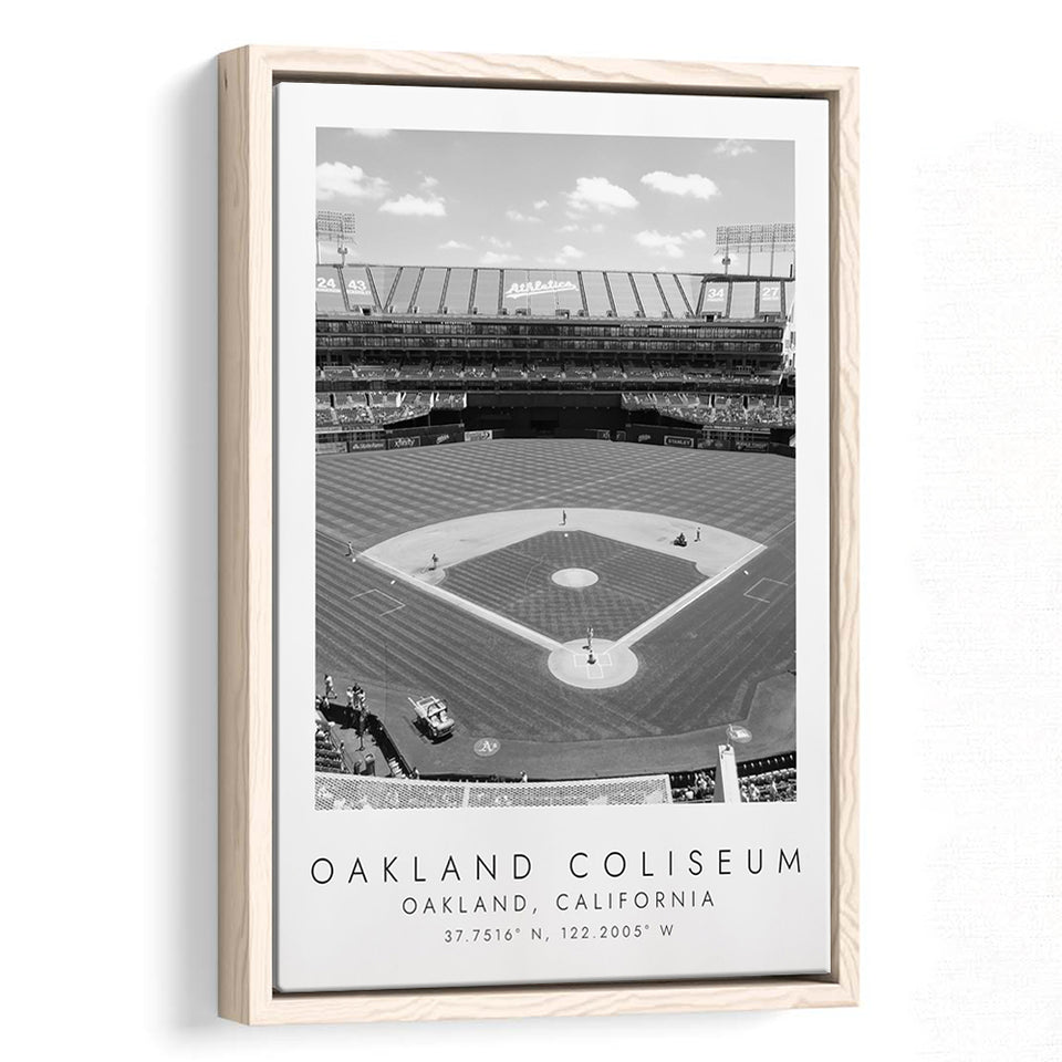 Oakland Coliseum Oakland Athletics Baseball Lovers Black And White Framed Canvas Prints Wall Art Home Decor, Floating Frame