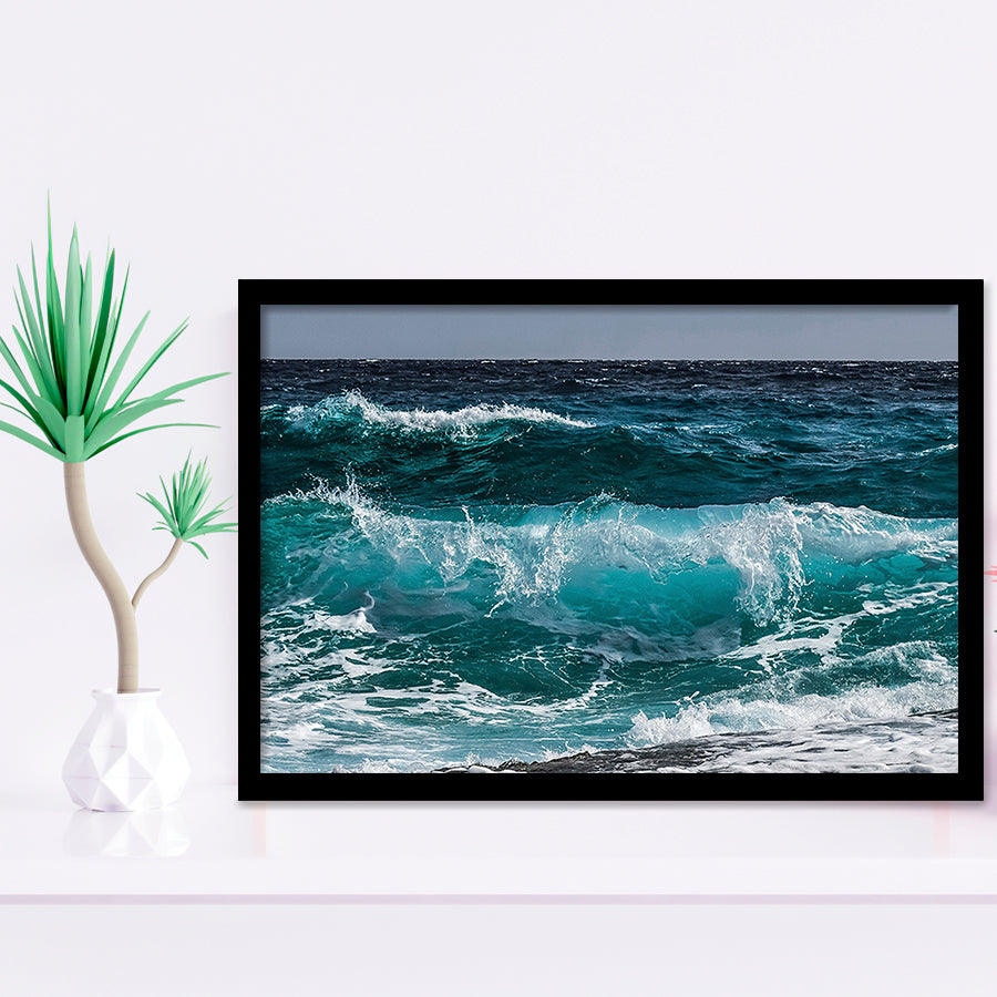 Ocean Art, Sea Waves Framed Art Prints Wall Art Decor,Black Frame, Ready to hang