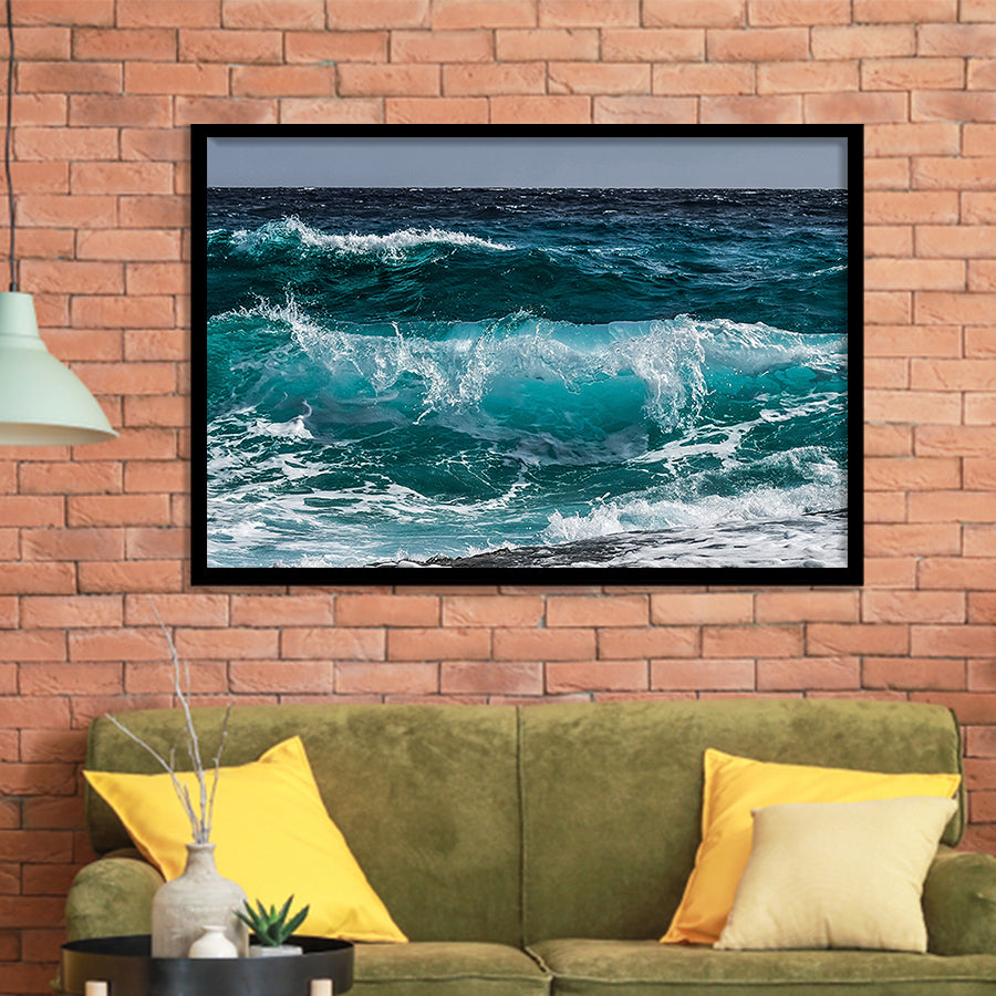 Ocean Art, Sea Waves Framed Art Prints Wall Art Decor,Black Frame, Ready to hang